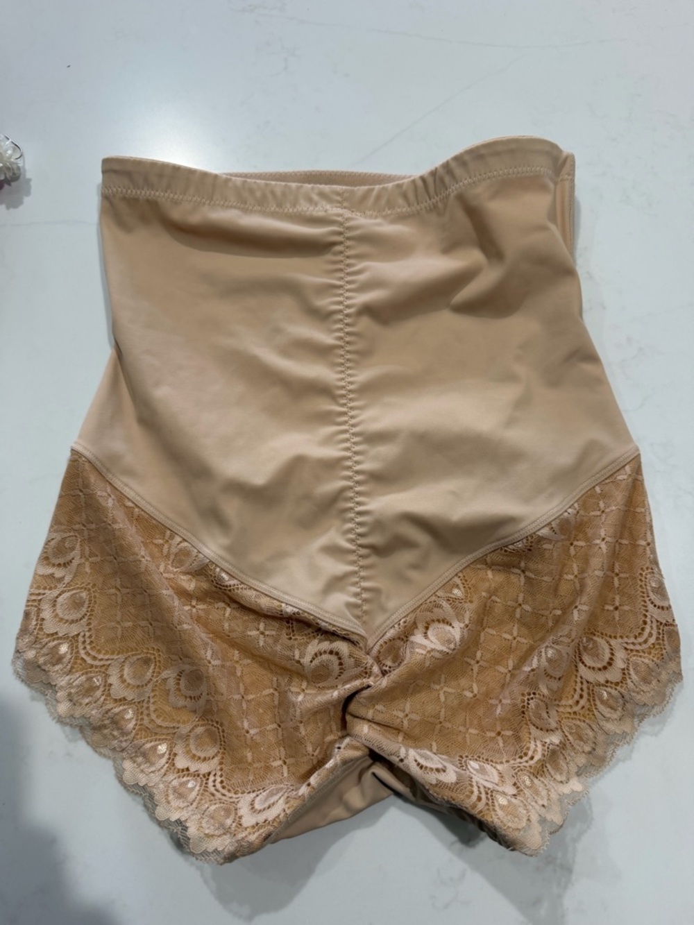 High-Waist Lace Trim Shaping Briefs in Nude